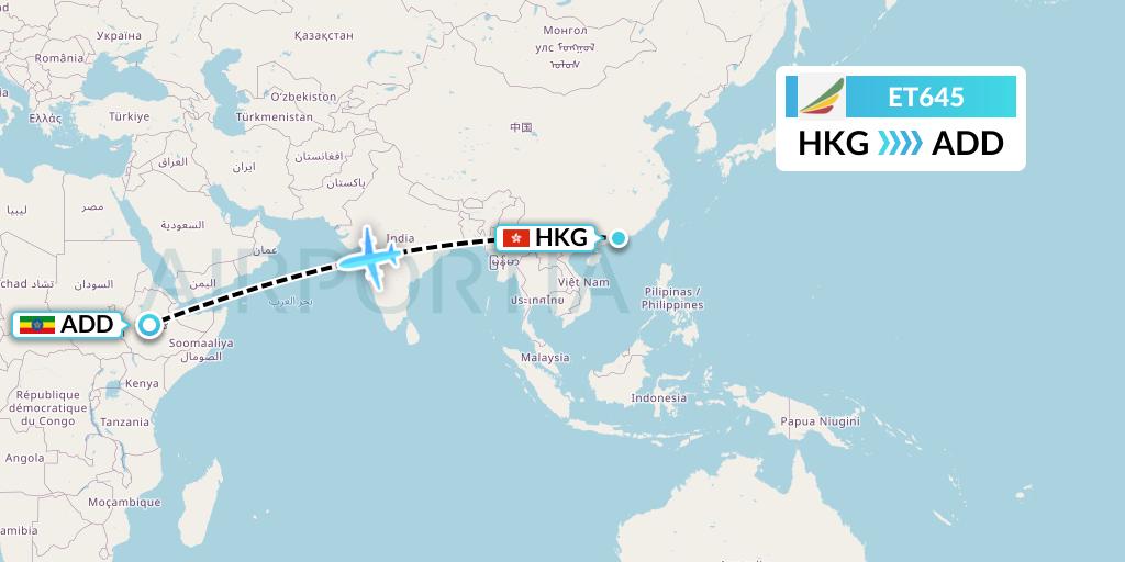 ET645 Ethiopian Airlines Flight Map: Hong Kong to Addis Ababa