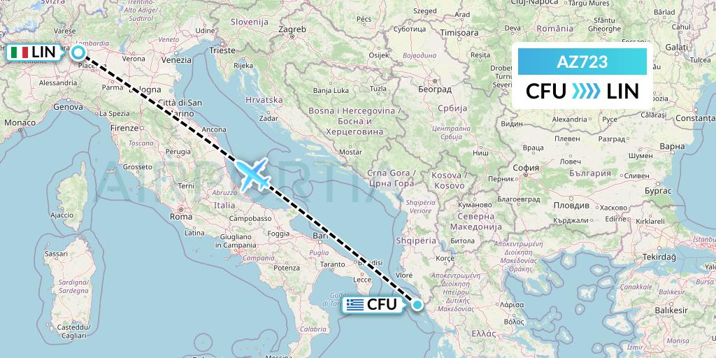 AZ723 ITA Airways Flight Map: Corfu to Milan