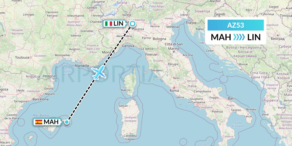 AZ53 ITA Airways Flight Map: Mahon to Milan