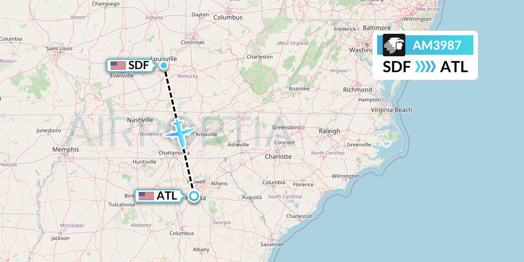 AM3987 Aeromexico Flight Map: Louisville to Atlanta