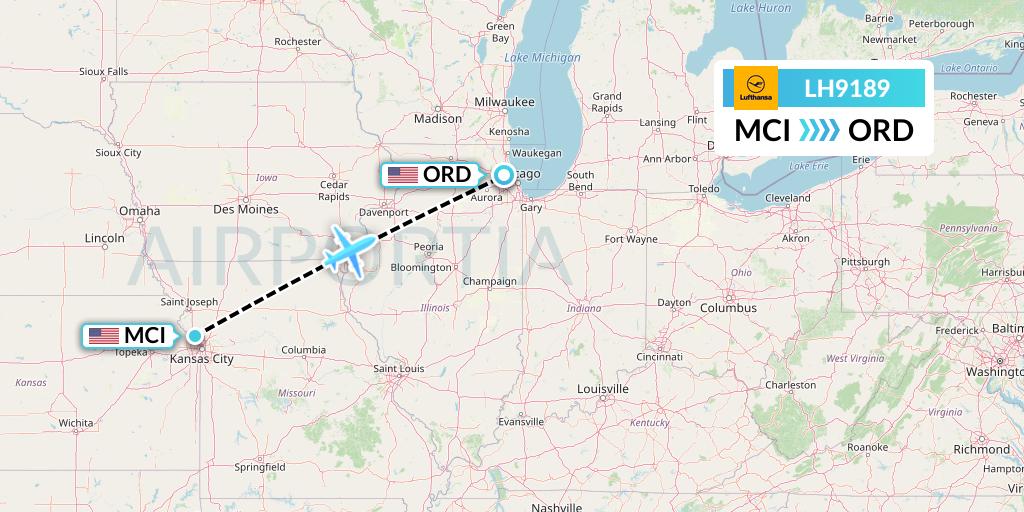LH9189 Lufthansa Flight Map: Kansas City to Chicago
