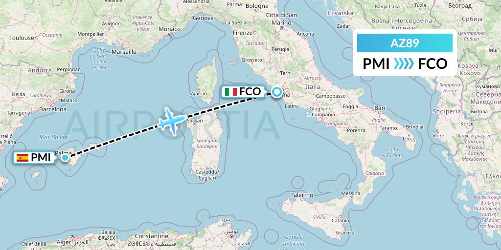 AZ89 ITA Airways Flight Map: Palma de Mallorca to Rome