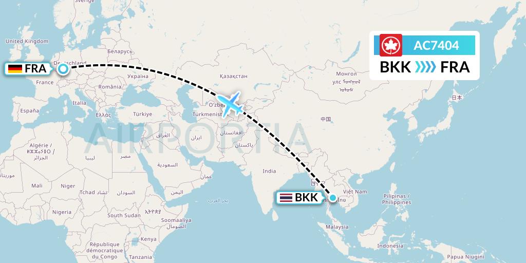 AC7404 Air Canada Flight Map: Bangkok to Frankfurt