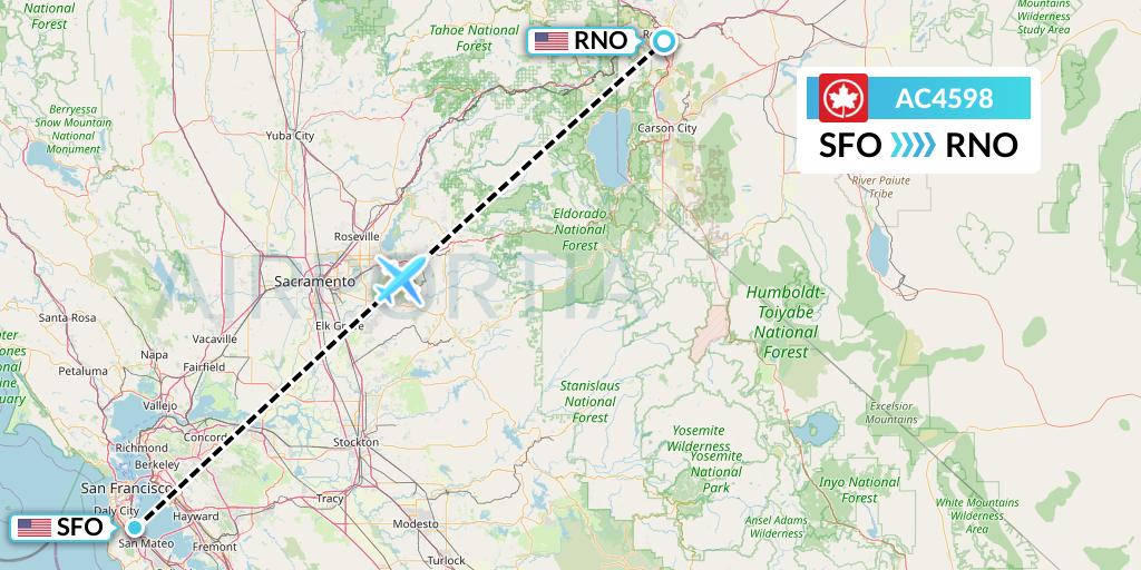 AC4598 Air Canada Flight Map: San Francisco to Reno