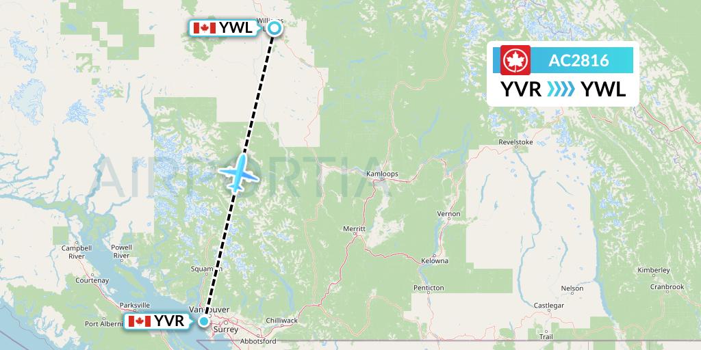 AC2816 Air Canada Flight Map: Vancouver to Williams Lake