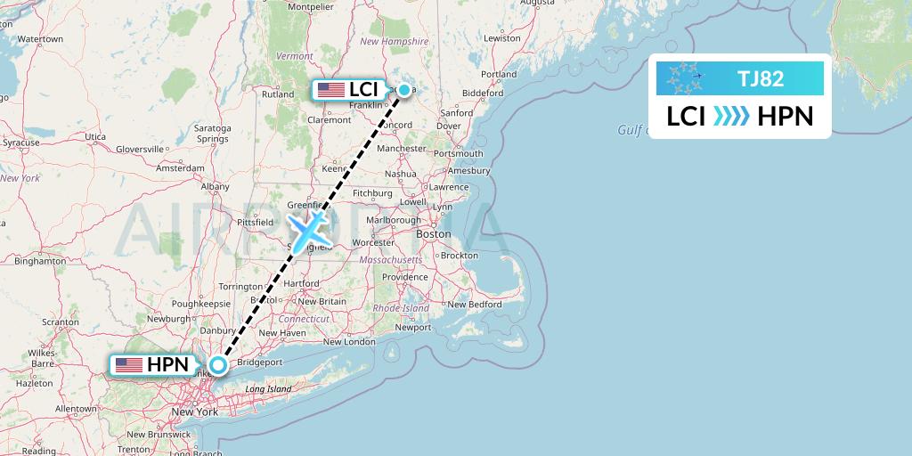 TJ82 Tradewind Aviation Flight Map: Laconia to White Plains