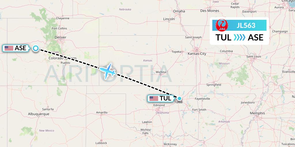 JL563 Japan Airlines Flight Map: Tulsa to Aspen