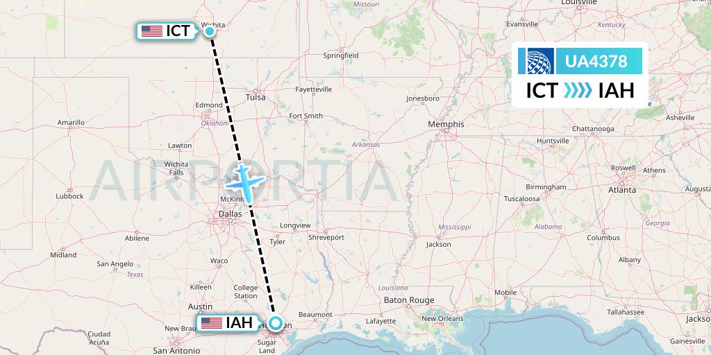 UA4378 United Airlines Flight Map: Wichita to Houston