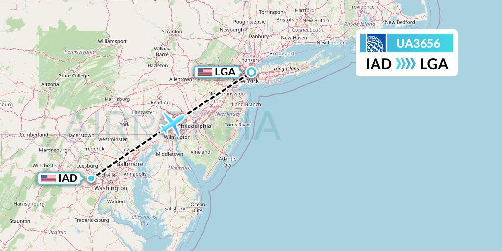 UA3656 United Airlines Flight Map: Washington to New York