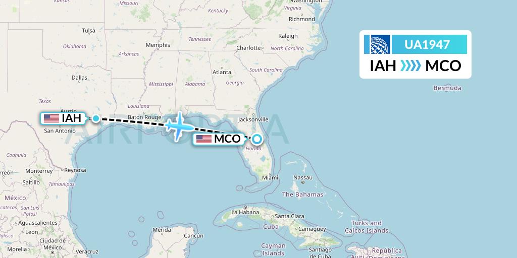 UA1947 United Airlines Flight Map: Houston to Orlando