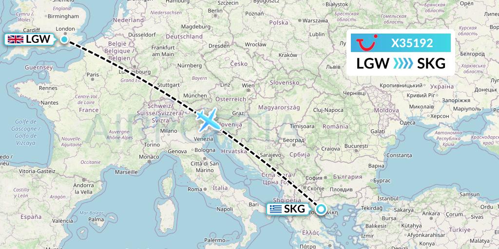 X35192 TUI fly Germany Flight Map: London to Thessaloniki