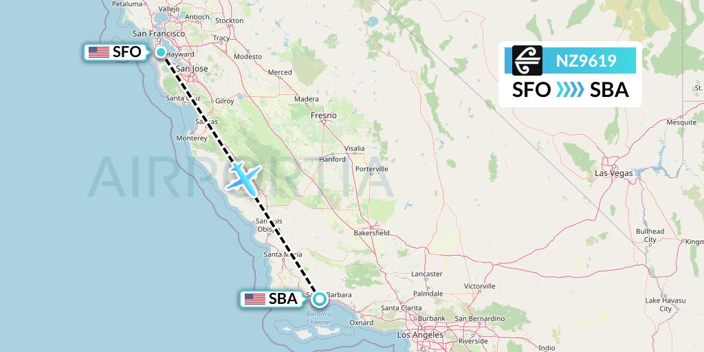NZ9619 Air New Zealand Flight Map: San Francisco to Santa Barbara