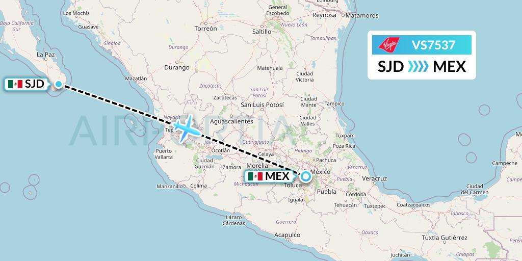 VS7537 Virgin Atlantic Airways Flight Map: San Jose del Cabo to Mexico City