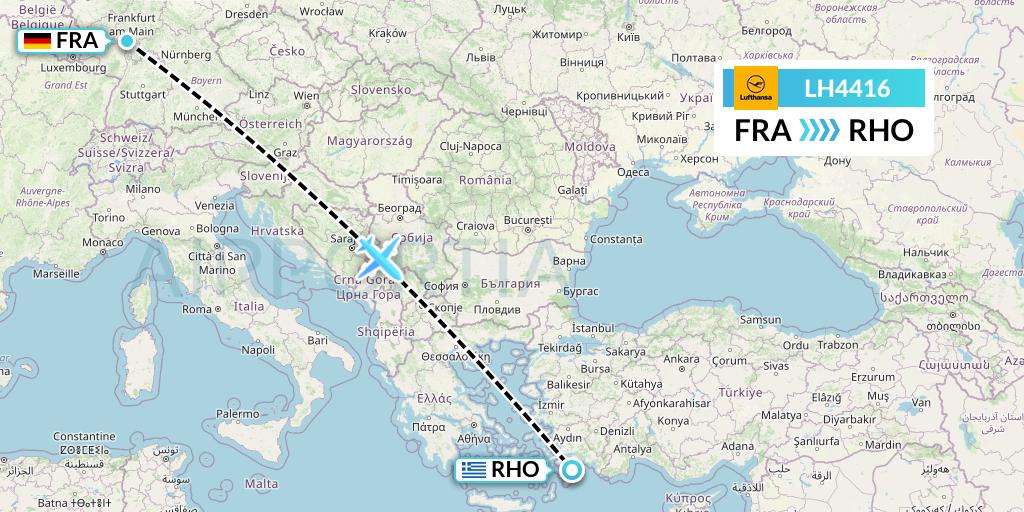 LH4416 Lufthansa Flight Map: Frankfurt to Rhodes