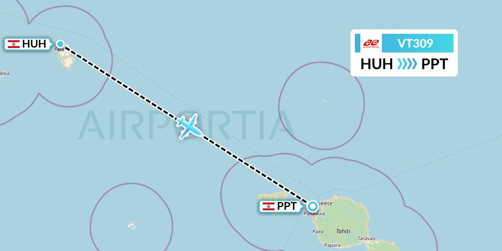 VT309 Air Tahiti Flight Map: Huahine to Papeete