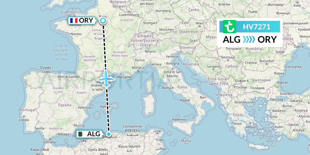 HV7271 Transavia Flight Map: Algiers to Paris