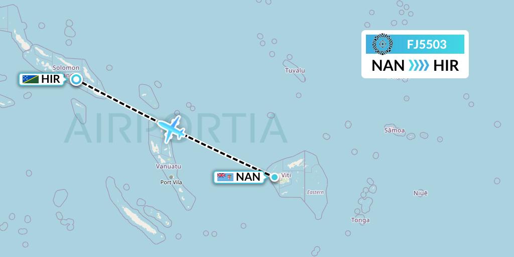 FJ5503 Fiji Airways Flight Map: Nadi to Honiara