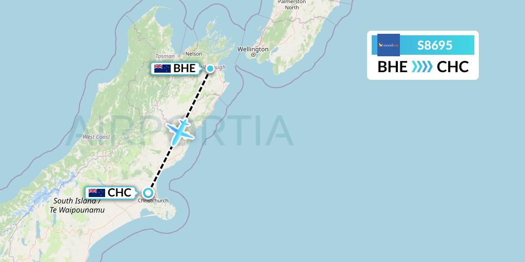 S8695 Soundsair Flight Map: Blenheim to Christchurch