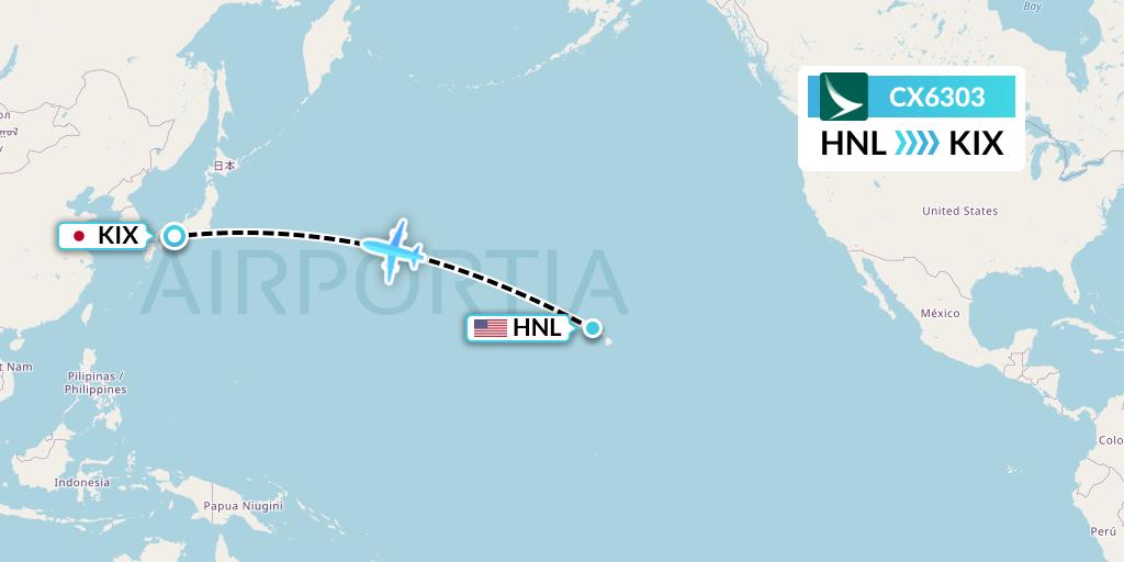 CX6303 Cathay Pacific Flight Map: Honolulu to Osaka
