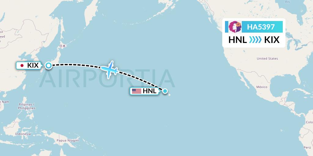 HA5397 Hawaiian Airlines Flight Map: Honolulu to Osaka