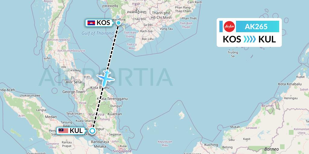 AK265 AirAsia Flight Map: Sihanoukville to Kuala Lumpur