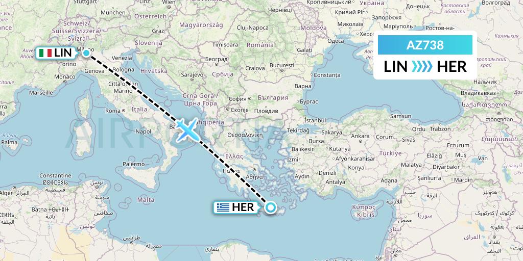 AZ738 ITA Airways Flight Map: Milan to Heraklion