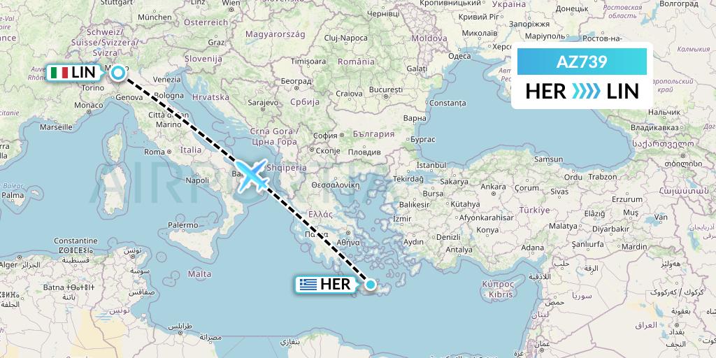 AZ739 ITA Airways Flight Map: Heraklion to Milan