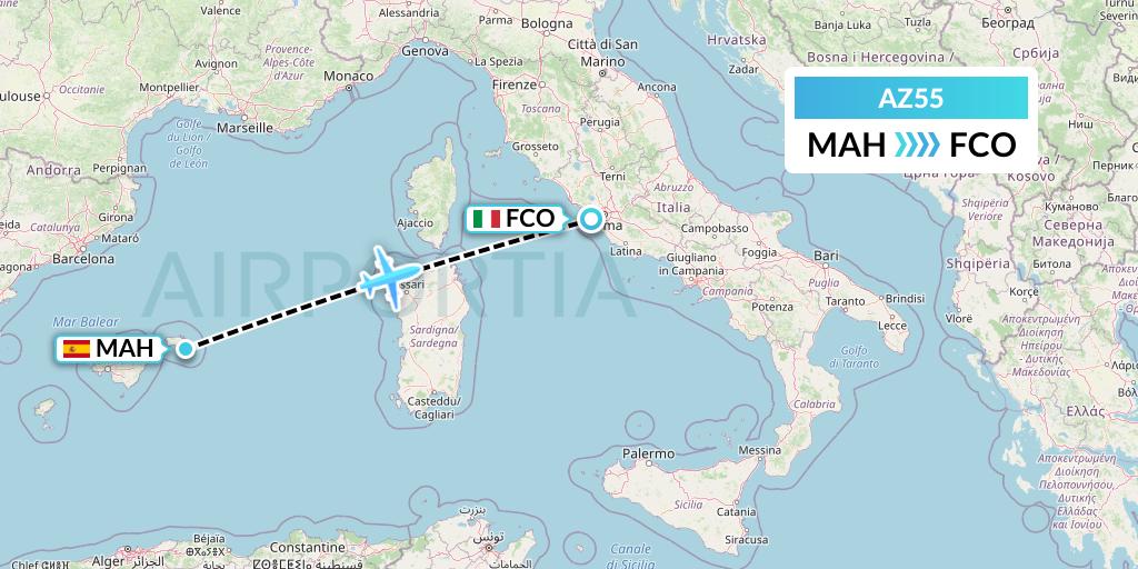AZ55 ITA Airways Flight Map: Mahon to Rome
