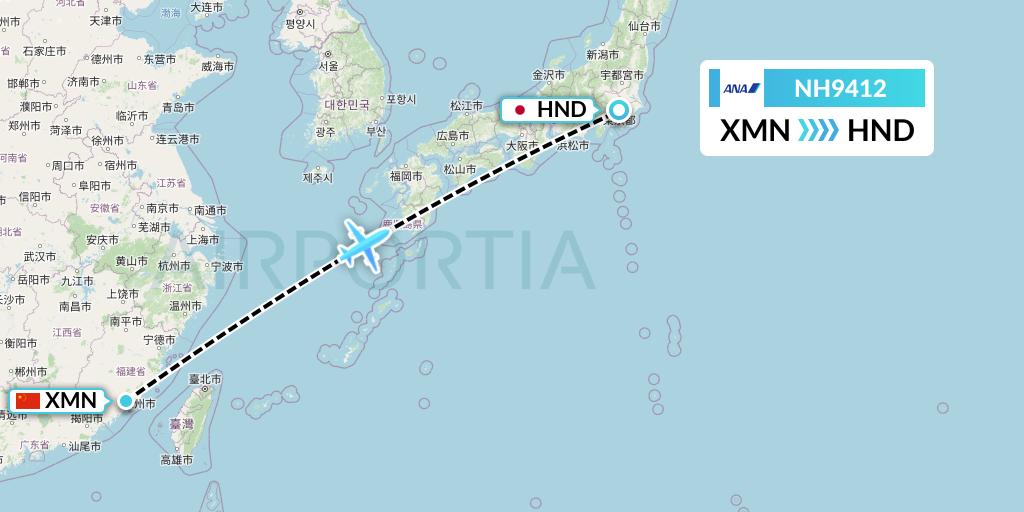 NH9412 All Nippon Airways Flight Map: Xiamen to Tokyo