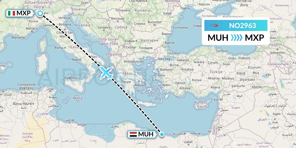 NO2963 Neos Flight Map: Mersa Matruh to Milan