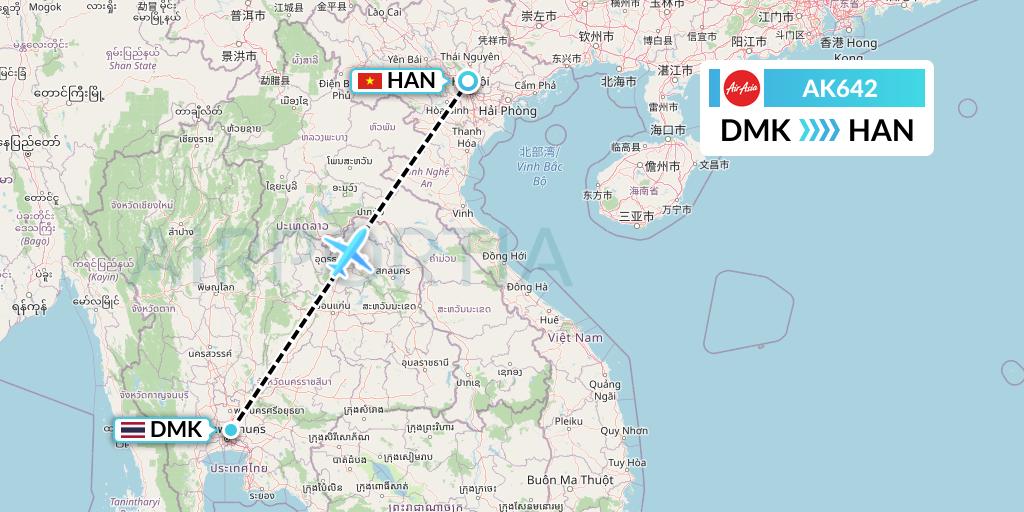 AK642 AirAsia Flight Map: Bangkok to Hanoi