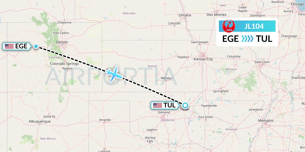 JL104 Japan Airlines Flight Map: Eagle to Tulsa