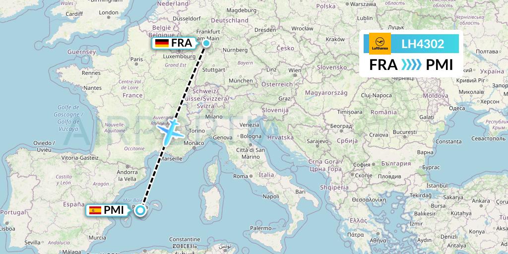 LH4302 Lufthansa Flight Map: Frankfurt to Palma de Mallorca