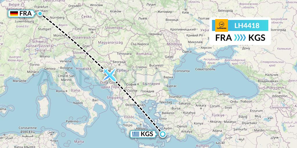 LH4418 Lufthansa Flight Map: Frankfurt to Kos