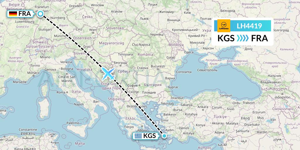 LH4419 Lufthansa Flight Map: Kos to Frankfurt