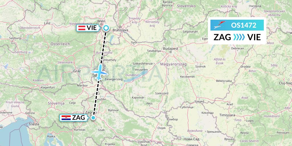 OS1472 Austrian Airlines Flight Map: Zagreb to Vienna