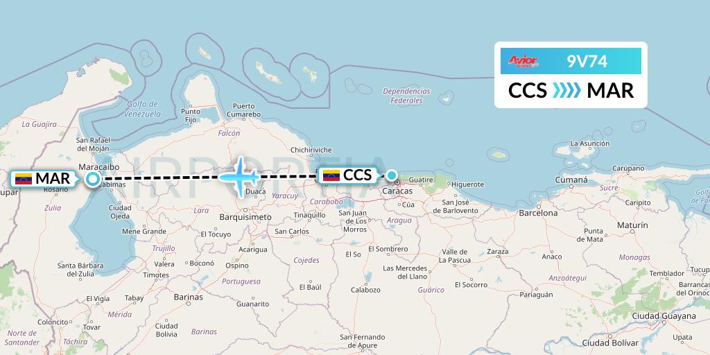 9V74 Avior Airlines Flight Map: Caracas to Maracaibo