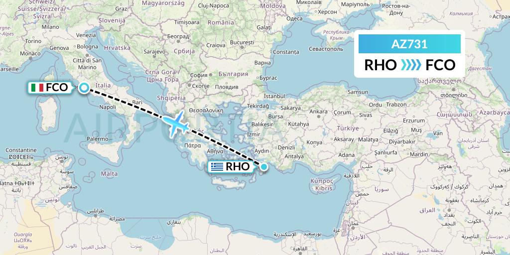 AZ731 ITA Airways Flight Map: Rhodes to Rome