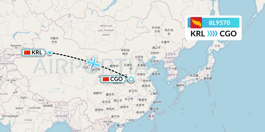 8L9570 Lucky Air Flight Map: Korla to Zhengzhou