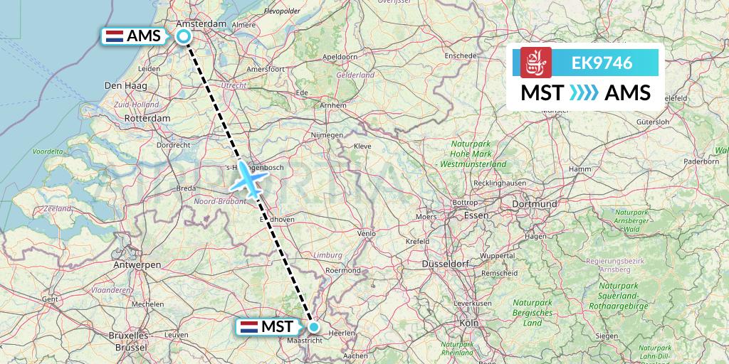 EK9746 Emirates Flight Map: Maastricht to Amsterdam