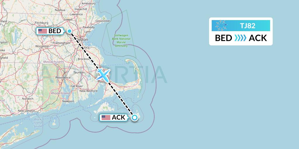 TJ82 Tradewind Aviation Flight Map: Bedford to Nantucket