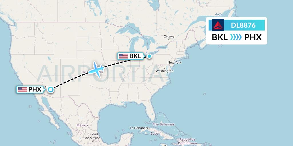 DL8876 Delta Air Lines Flight Map: Cleveland to Phoenix
