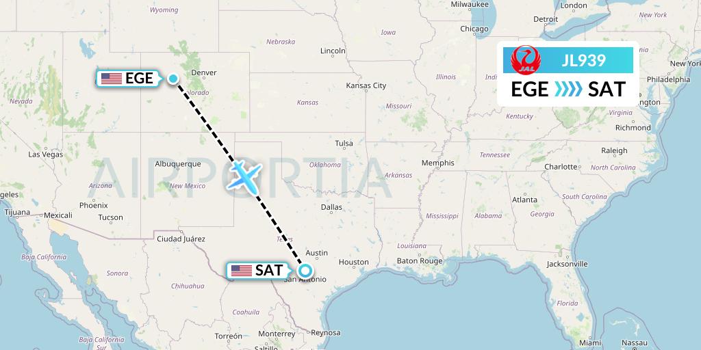 JL939 Japan Airlines Flight Map: Eagle to San Antonio