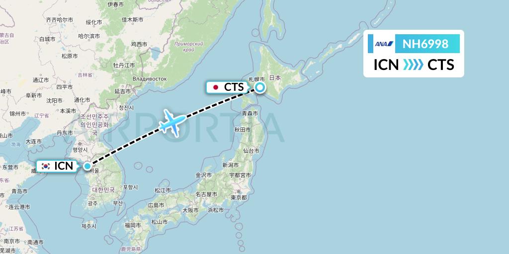 NH6998 All Nippon Airways Flight Map: Seoul to Sapporo