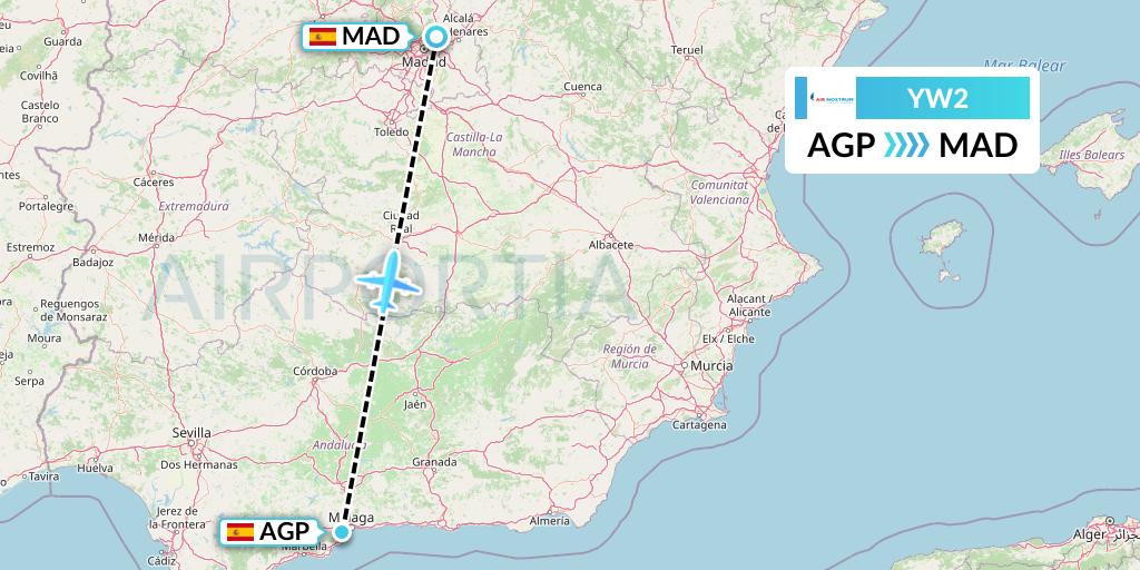 YW2 Air Nostrum Flight Map: Malaga to Madrid