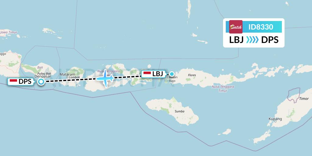 ID8330 Batik Air Flight Map: Labuan Bajo to Denpasar
