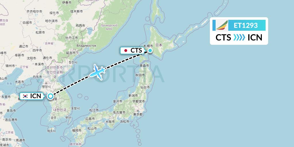 ET1293 Ethiopian Airlines Flight Map: Sapporo to Seoul
