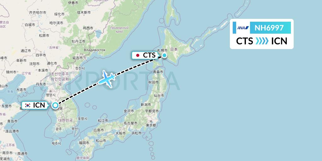 NH6997 All Nippon Airways Flight Map: Sapporo to Seoul