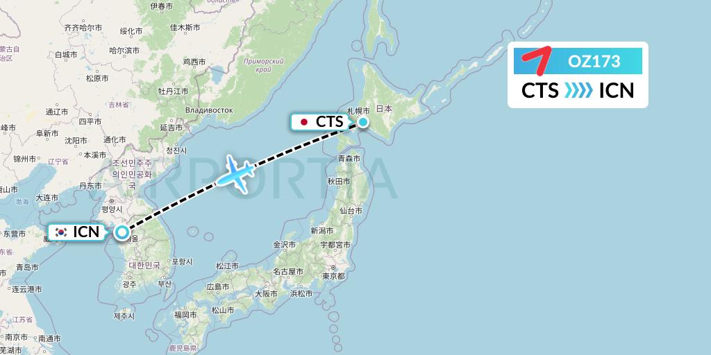 OZ173 Asiana Airlines Flight Map: Sapporo to Seoul
