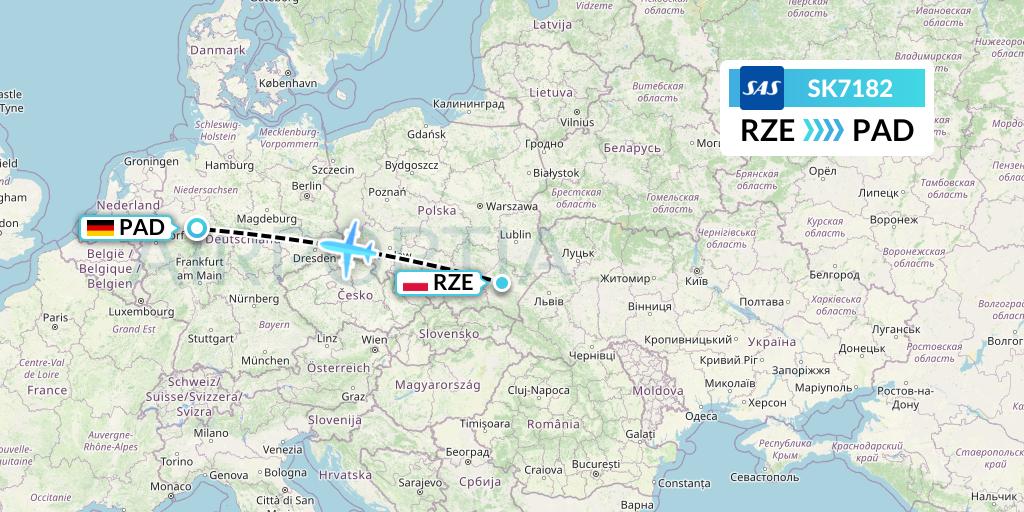 SK7182 SAS Flight Map: Rzeszow to Paderborn
